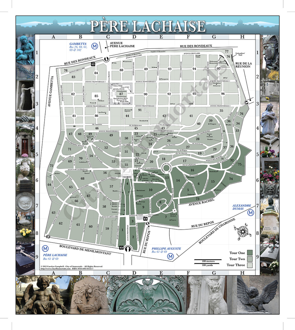 Inside of unfolded Père Lachaise Cemetery Map