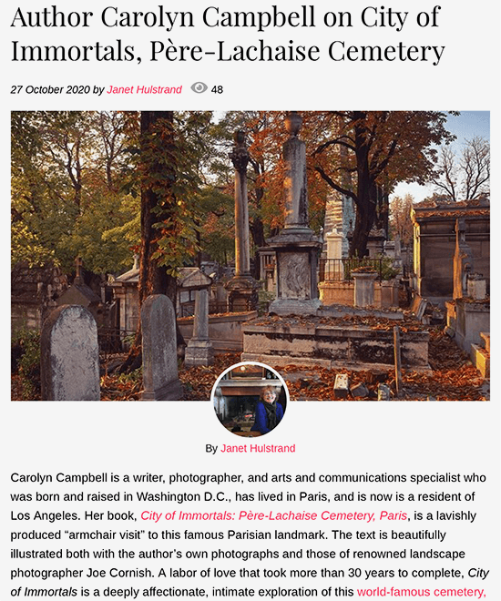 Author Carolyn Campbell on City of Immortals, Père-Lachaise Cemetery